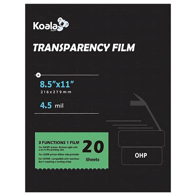 KOALA PAPER KOALA Transparency Film for Inkjet/Laser Jet Printers - 8.5 x 11 Inch 20 Sheets Printable Transparency Paper for OHP Film Overhead Projector Film or Craft Projects - Image 1